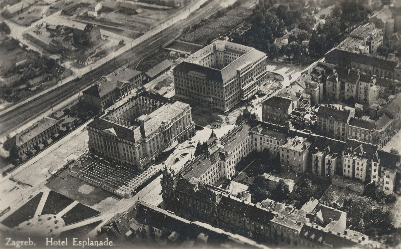 Panorama oko hotela Esplanade, Starčevićev trg, Mihanovićeva ulica, oko 1928. godine